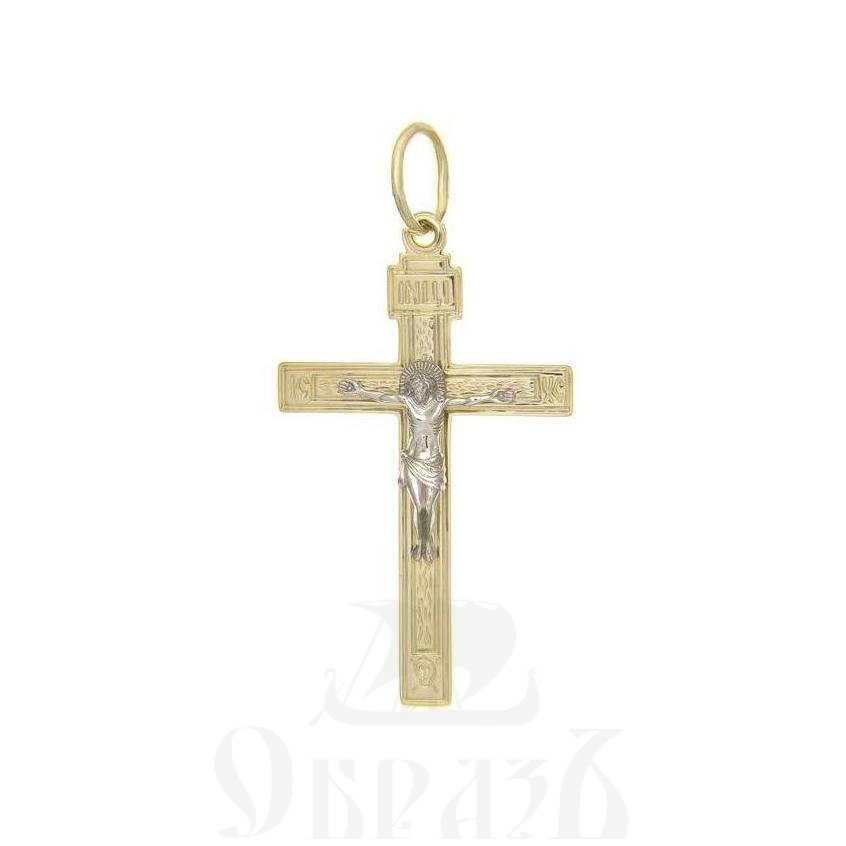 золотой крест с молитвой "спаси и сохрани", 585 проба желтого и белого цвета (арт. п10155-з5жб)