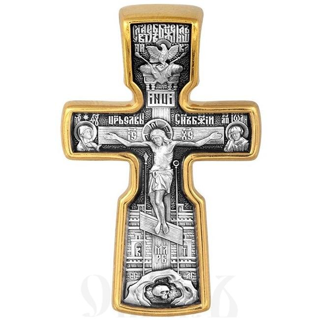 крест «распятие с предстоящими. святой николай чудотворец», серебро 925 проба с золочением (арт. 101.517-п)